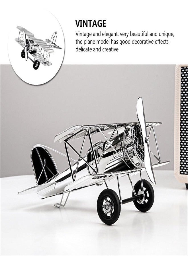 TOPPERFUN Retro Airplane Model, 8.37x7.27x3.9in Large Metal Airplane Ornaments, 3D Glider Biplane for Office Bedroom Home Desktop Decoration - Image 3